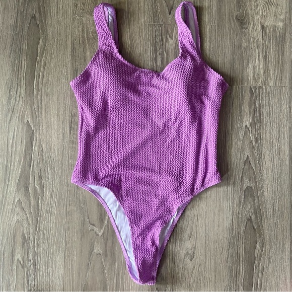Brand New One-Piece Ribbed Purple Swimsuit - Picture 4 of 7